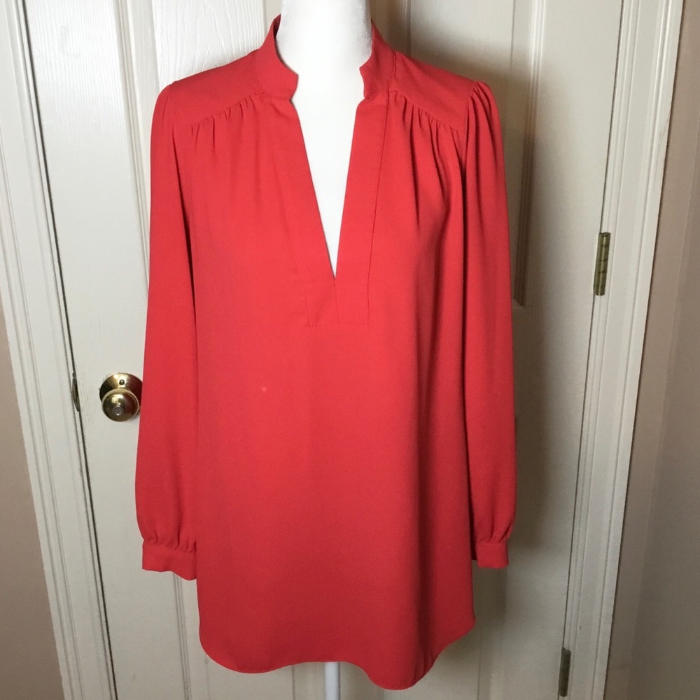 Amanda Uprichard Red Deep V-neck Long Sleeve Mini Shirt Dress - Small